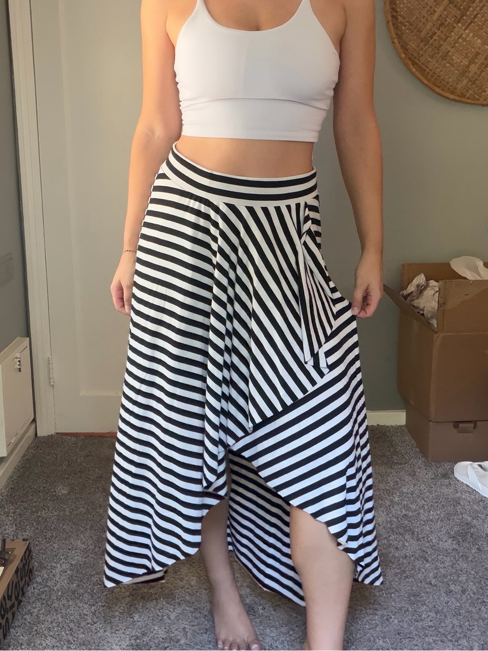 Y2K Tracy Evans Black and White Striped Maxi Skirt